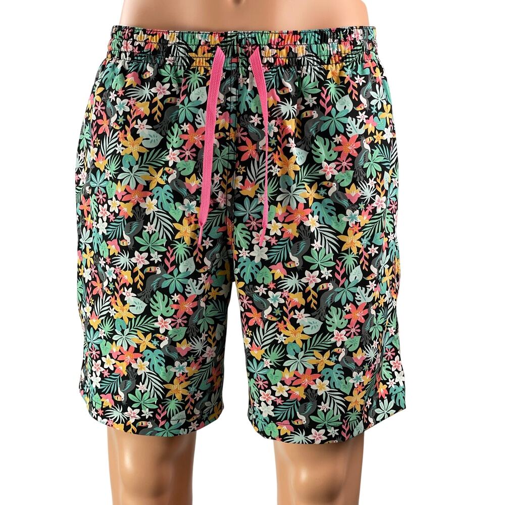 Chubbies The Bloomerang Black Tropical Floral Drawstring Swim Trunks Shorts Sz L